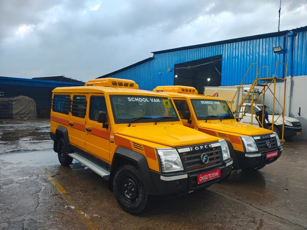 School bus built on Force Motors Trax Vehicle Platform with JTAC Bus Air Conditioning Unit from Trans ACNR
