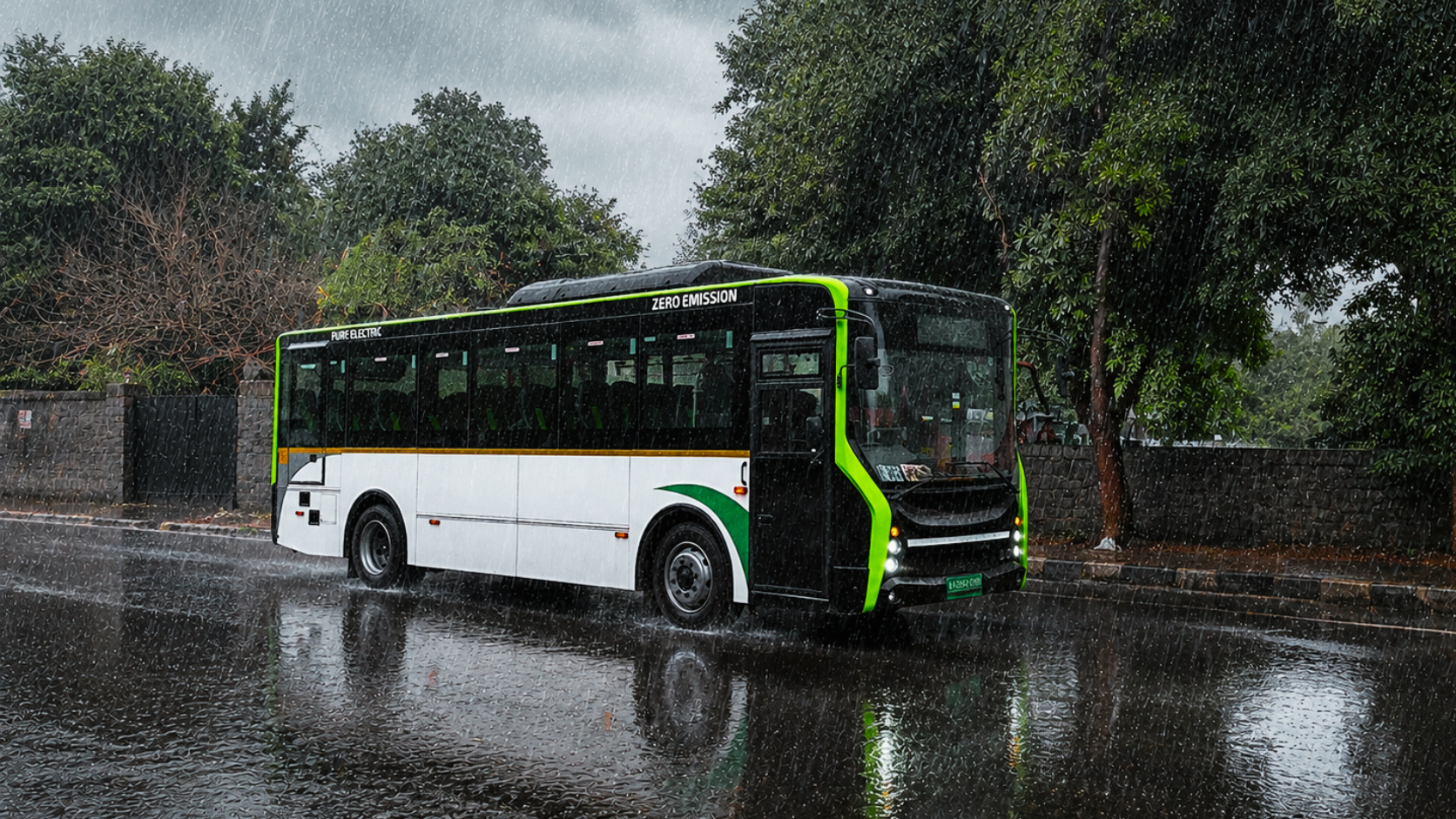 Electric Bus with JTAC Bus AC Unit in Delhi Heavy Rain